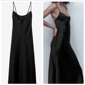Zara Satin Dress Cut Outs Black